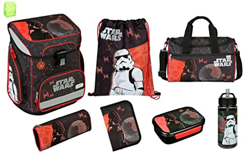 Star Wars Schulranzen Set 9 teilig - Scooli Easy Fit mit Schüleretui, Schlamper, Turnbeutel, Sporttasche, Brotdose, Trinkflasche, Schlüsselanhänger und Regenschutz