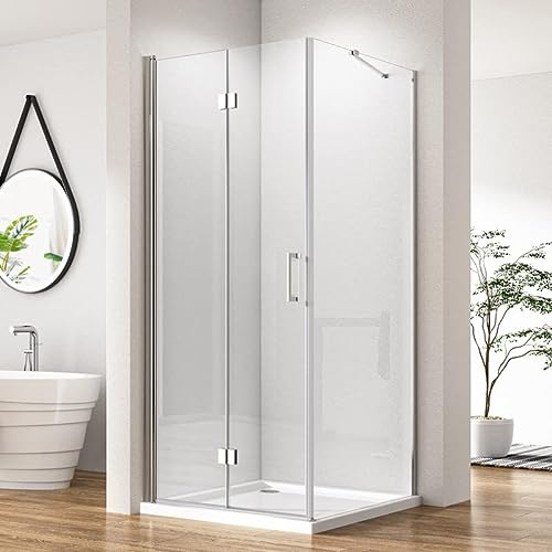 Eckeinstieg Duschkabine Falttür mit Seitenwand 120x80x195cm Duschabtrennung Faltbar mit festem Seitenteil, Faltbare Komplettdusche mit 6 mm Nano ESG-Sicherheitsglas Duschwand Glas Leichte Reinigung