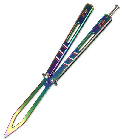 Andux cuchillo de acero inoxidable para exteriores, herramienta de camping, cuchillas sin sahrpen, cuchillo plegable de mano con tapa (colorido)