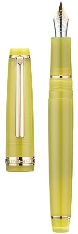 Jinhao 82 Acrylic Fountain Pen, Iridium Fine Nib with Ink Converter, Transparent Mustard Yellow Classic Design Smooth Writing Pen (Gold Trim)