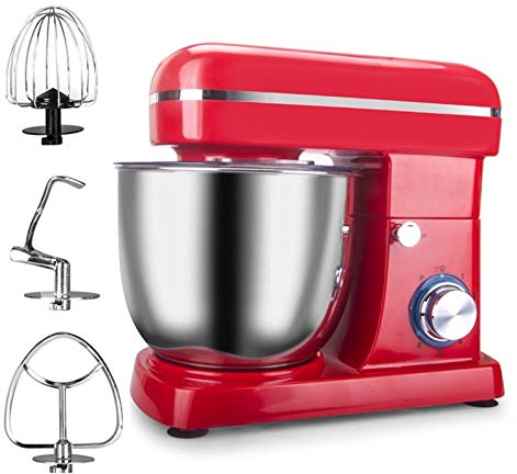 1500W Food Stand Mixer with 5L Bowl 6 Speed Kitchen Machine Includes Dough Hook Whisk Beater for Wheaten Food Salad Cake (Color : Red)