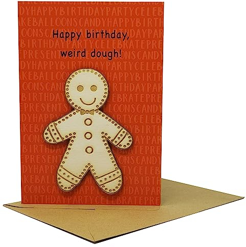 Funny Birthday Pun Card with Wooden Figure on the Front (Weird Dough)