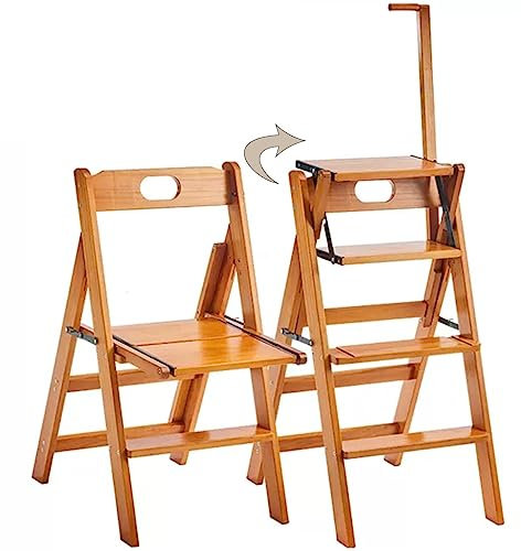 Tabouret Escabeau Bibliothèque Polyvalente Escabeau Chaise, Cuisine Transformable Chaise De Salle À Manger avec Dossier, Conception D'accoudoir Supplémentaire (Color : Orange, S : 82 * 57.5 * 43.5cm)