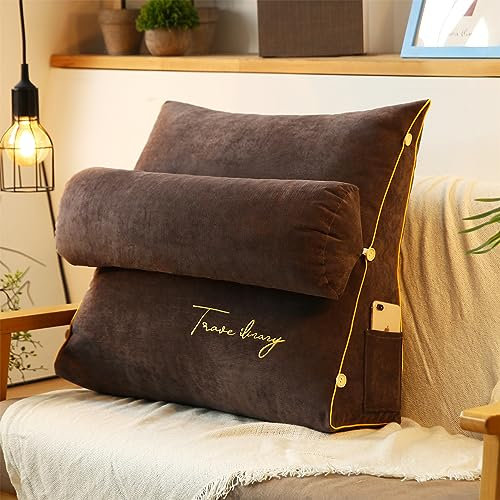 CAKERS Wedge Pillow Triangle Pillow, Flex Back Support Adjustable Back Wedge Cushion, Sofa Bed Headboard Backrest Cushion, Reading Pillow for Books, Gaming or Watching TV (Dark Brown,60 * 50 * 20cm)