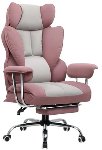 GTPLAYER Gaming Stuhl, Gamer Stuhl, Ergonomischer Bürostuhl mit Fußstütze, Stoffoberfläche, Federsitzkissen, Gaming Chair Gepolstert, Gaming Sessel 150kg Belastbarkeit Rosa