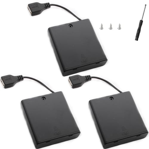 VISSQH 3 Stücke AA Kunststoff Batteriehalter,4 x 1.5V Batteriehalter, mit Schalter und Abdeckung, USB Buchse Schalter Battery Holder Case