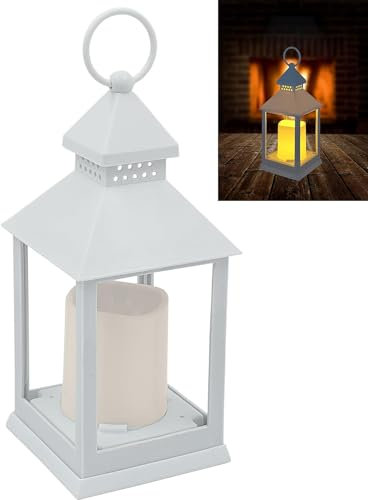 LED Laterne mit Kerze Windlicht Flammeneffekt Beleuchtung Outdoor geeignet Timerfunktion Batteriebetrieben Höhe 27cm weiß