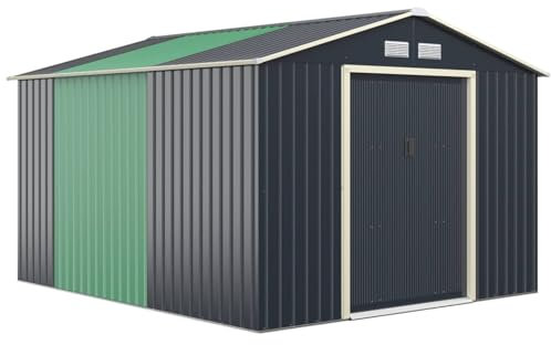 COSTWAY 9x6ft Metal Storage Shed and Extension Kit, Outdoor Lockable Tool Storage Box with 4 Vents, Double Sliding Door & Sloped Roof, Weatherproof Garden Shed House Hut (Garden Shed+1 Extension Kit)