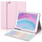 SENGBIRCH Coque Clavier pour iPad 9/8/7ème gén 10.2 Pouces - AZERTY Français Clavier Rétroéclairé 7 Couleurs Bluetooth Détachable sans Fil, Étui pour iPad Air 3 10.5, Rose Clair