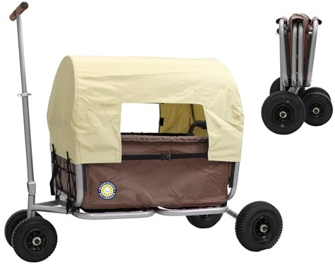 Beachtrekker Life Faltbarer Bollerwagen, klappbarer Handwagen + Feststellbremse + Sonnenverdeck (Gummi/PU-Reifen, Braun)