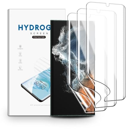nvskvd Pellicola protettiva per Samsung Galaxy S22 Ultra, confezione da 3 pellicole in TPU idrogel HD trasparente flessibile, supporta lo sblocco delle impronte digitali, alta sensibilità,