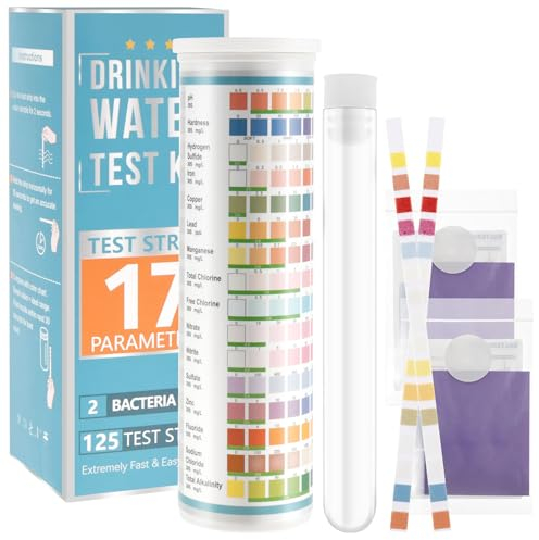 17 In 1 Water Testing Kits, 125Strips Drinking Water Test Kit for Tap Well Swimming Pools Water Quality Test Monitor, Water Test Strips for Hardness pH Lead Iron Fluoride Chlorine