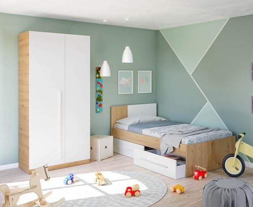 möbelando Jugendzimmer-Set >NOA< in Nodi-Eiche/Artik-Weiß - 196x77x92 (BxHxT)