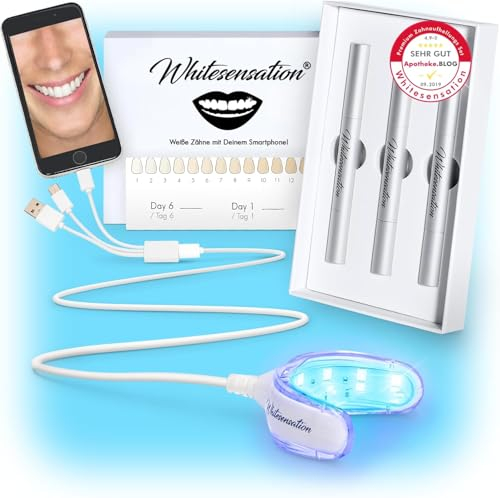 Whitesensation® Premium Zahnaufhellung Bleaching Set mit LED-Schiene, Gel-Stift & Strips [DAS ORIGINAL] - Zähne aufhellen für weiße Zähne in 6 Tagen - Zahnbleaching & Aufhellung - Teeth Whitening Kit
