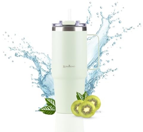 ROSMARINO Thermobecher XL 870ml Edelstahl Isolierbecher mit Strohhalm | Hält 11h Kalt & 7h Warm | Thermosflasche Auslaufsicher | BPA-frei | Kaffeebecher To Go