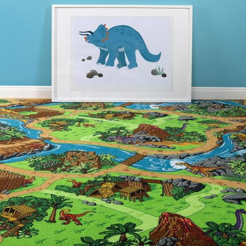 Steffensmeier Teppichboden Buddy Meterware | Auslegware für Kinderzimmer | Spielteppich | Dino, Größe: 400x300 cm