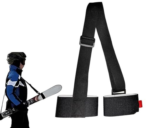 XUZOPIM Adjustable Ski Carrier Strap, Ski Tragegurt Ski Carrying Strap For Skis And Poles, Padded Foam And Hook Loop Closure, For Easy Transport And Travel (Black)