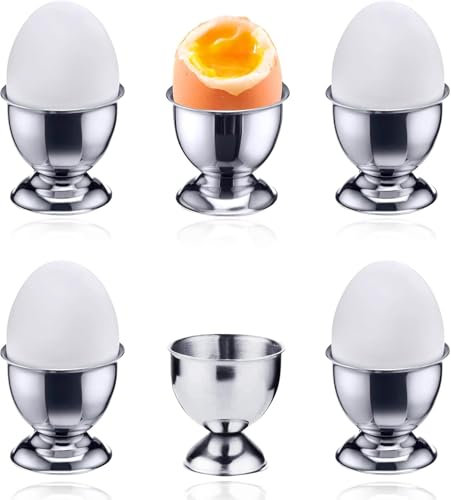 Egg Cup, Stainless Steel Egg Cup Set, Eggshell Egg Rack，Small Wine Glass Shape，for Every Breakfast Table Hard and Soft Boiled Eggs（Silver，6Pack）