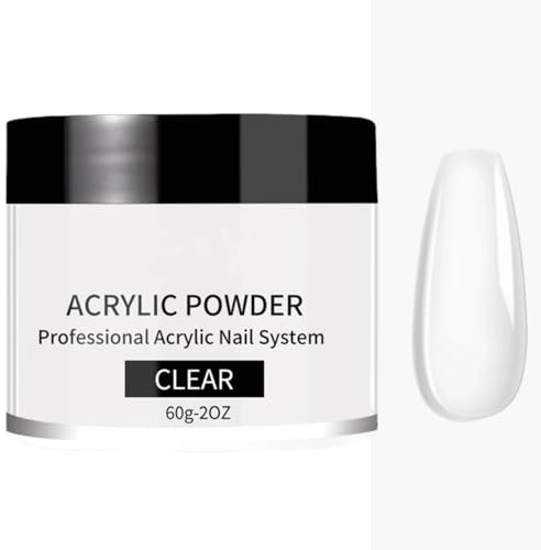 60G Clear Acrylic Powder - Large Capacity for Nail Extension, Carving and Acrylic False Nails - No Lamp Needed