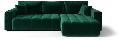 BEDANTE Ecksofa mit Schlaffunktion und Bettkasten Milo L-Form Eckcouch für Wohnzimmer Couch mit Schlaffunktion Couchgarnitur Sofa Ausziehbares Schlafsofa (Grün, Ottomane Rechts)