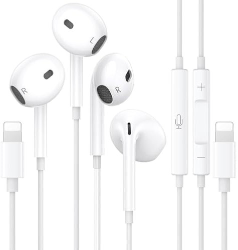 2 Pack Headphones for iPhone Earphones Wired [MFi Certified] In-Ear Earbuds Built-in Microphone and Volume Control Noise Cancellation for iPhone 14/14 Plus/14 Pro Max/13/12/11/X/XR/XS/SE/8, All iOS