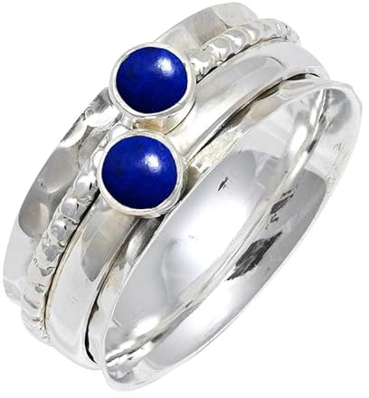 JEWELSTREZORO Lapislazuli Edelstein-für Herren und Damen alle Größen 925er-SterlingSilber Stilvoller handgefertigter Band Ring Geschenkartikel Schmuck TSR155BV_7 (53 (16.9))