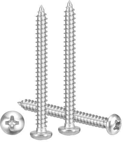 METALLIXITY Phillips Pan Head Self Tapping Screws(M4x40) 50Pcs, 304 Stainless Steel Self Drilling Screw for Metal Wood Plastic, for Cabinet Wall Shutter Plate Rock Furniture, Silver Tone