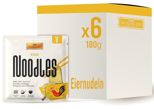 Lee Kum Kee Egg Noodles 180 g Pack of 6, Semi-Dried, Ready in 3 Minutes | Smooth, springy handmade-style egg noodles for stir-fries, soups and Asian noodle bowls. Semi-dried texture; serves 2.