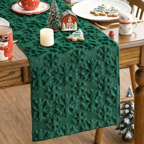 JOTOM Weihnachten Tischläufer, Plüsch Tischband Küche Esstisch Dekoration für Party Wohnzimmer Esszimmer Garten, Innen & Außen Schneeflocken Weihnachtstischdecke Weihnachtsdeko (40x300cm, Grün)