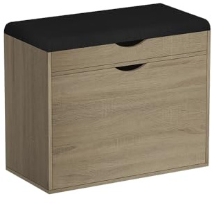 Vicco Schuhbank Schufy, Sonoma, 60 x 51 cm | mit 2 Fächern, mit gepolsterter Sitzfläche abnehmbar zur einfachen Reinigung