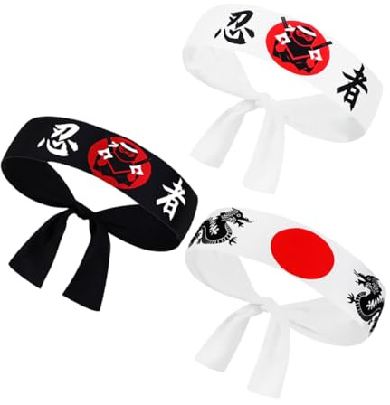 Bandeau de Karaté Japonerie pour Hommes 3 Pièces en Polyester | Respirant et Léger, Usage Sport ou Quotidien, Style Japonerie Fashion, Deguisement Ninja 12 Ans