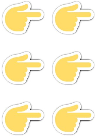 Laminierte Aufkleber: 50 mm, 6 Stück - Emoticon Hand Pfeil rechts gelb wetterfest