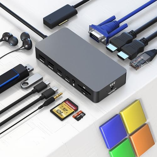 Microsoft Surface Pro Docking Station Triple Displays with Power Supply, 12 in 1 Surface Dock Station with Dual 4K HDMI+VGA for Surface Pro 11/10/9/8/X/7/6/5/4/3, Surface Laptop 7/6/5/4,Surface Book