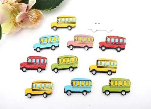Holzknöpfe Bus – Kinderknöpfe/Jungenknöpfe/Dekoknöpfe – Bunt – 30 × 18 mm – 5 Stück – London Bus Mix – Apfelblüte Style & Accessoires