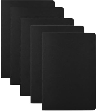 LEEQBCR Notizbuch A5 blanko, 5 Stück schwarze Kraft Cover Notizheft mit 72 Blatt, Heft für Büro und Schule