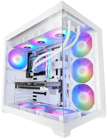 Mars Gaming MCV5, ATX PC Case, Panoramic Tempered Glass, 4x 120mm ARGB Fans, 7 Horizontal PCI Slots + 2 Vertical PCI Slots, Compatible with Reverse Connector Motherboards, USB-C, White
