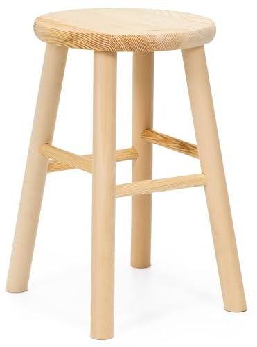 SPRINGOS Holz Hocker Rund Kiefer Natur 27x30,5x44 cm Massivholz Sitzhocker Stabiler Küchenhocker mit Verstärkten Beinen Ergonomischer Runder Sitz Tritthocker Bad Kinder Erwachsene Wohnzimmer