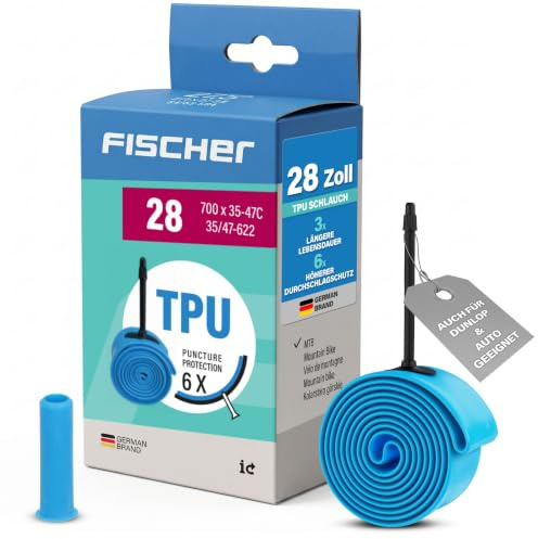 FISCHER TPU Fahrradschlauch 28 Zoll, Universal & Gravel 35-622 bis 47-622, mit Adapter für größere Ventillöcher, 6X Pannenschutz