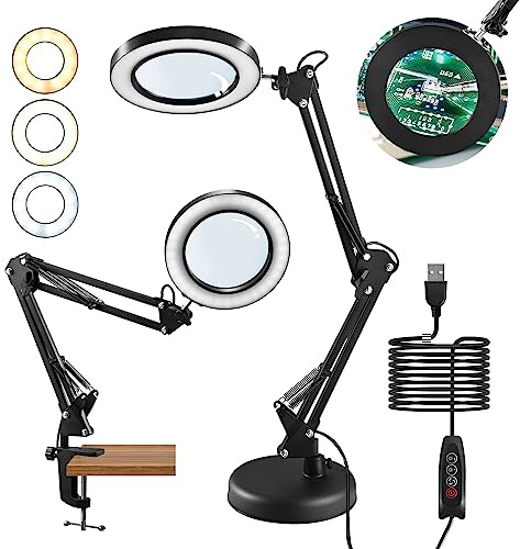 10X Lupenleuchte mit Licht & Standfuß, Dimmbare LED Lupe für Schreibtisch