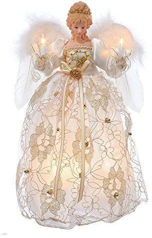Kurt Adler Ul 10 Light Ivory and Gold Angel Treetop, 12