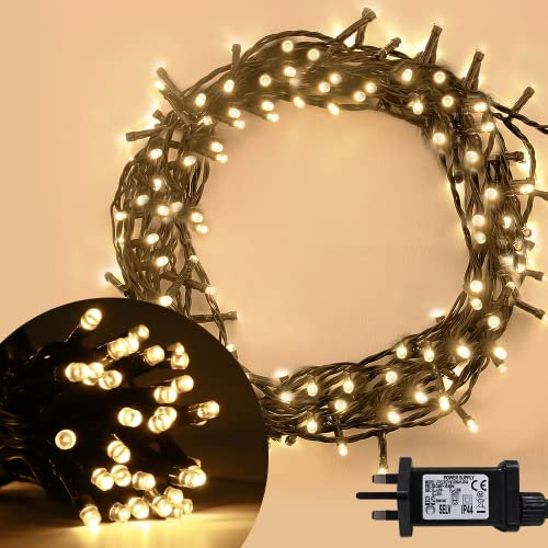 ANSIO® Christmas Lights 500 LED 50m/164ft Christmas Tree Lights for Indoor & Outdoor Warm White Decorations Fairy String Lights with Timer for Xmas Garden Bedroom & Party | Mains Powered Green Cable