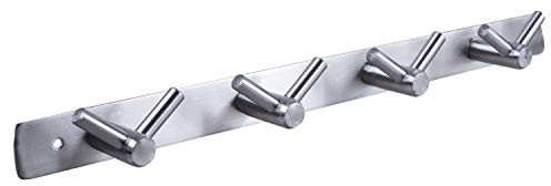 Stahlia Hakenleiste EDELSTAHL gebürstet Garderobenleiste 4x Haken (L: 310mm) Modell:AURORA Wandgarderobe mit 1/4/6/8/10 Kleiderhaken Garderobenhaken Wandhaken