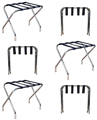 Harbour Housewares 6X Chrome Pliant Porte-Bagages en Métal - Portable Pliable Niveau Unique Maison Chambre Valise Voyage Coffre Support de Stockage