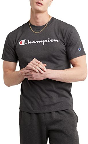 Champion Men's, Classic Graphic, Soft and Comfortable T-Shirts, Script Logo (Reg. Or Big & Tall), Granite Heather, XL