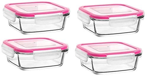 IDEAL ONLINE Superior Glass Meal Containers - 4 Piece Set Leak Proof Food Storage Container with Airtight Lids, BPA Free, Freezer Microwave Portion Control Takeaway for Home and Work (375, Square, 4)
