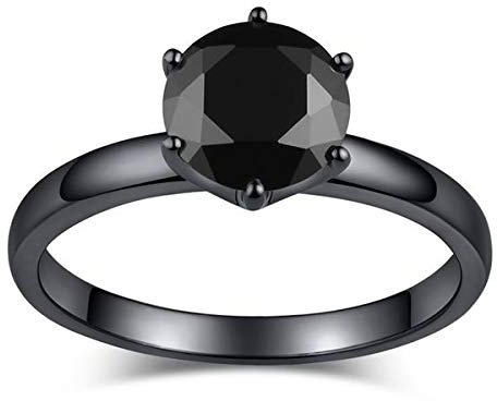 Jeulia Damen Solitär schwarz Ringe Rundschliff Sterling Silber Ringe Schmuck für Verlobungsring Trauring Ehering