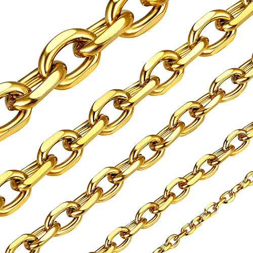 ChainsHouse Kette Gold Herren Lange Kette ohne Anhänger Herren Rolokette Edelstahl Halskette Männer Ankerkette 5mm Glieder-Halskette 71cm Goldene Gliederkette Halsband Halsschmuck für Halloween