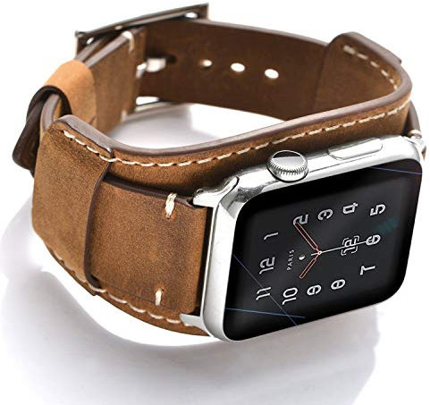 Leotop Compatible with Apple Watch Strap 49/46/45/44/42mm(Series 3 2 1),Genuine Leather Band Bracelet with Stainless Steel Buckle Compatible iWatch Ultra/Ultra 2 Series 10/9/8/7/6/5/4/3/2/1 SE (Brown)