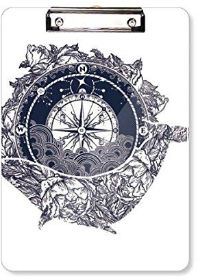 Klemmbrett mit Kompass, Blume, Sterne, Kunst, Muster, Mappe, Schreibblock, Trägerplatte, A4