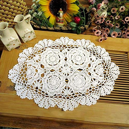 3 Stück Platzsets Geklöppelte Deckchen Untersetzer Baumwolle Spitzendeckchen Handarbeit Placemat Für Glas, Tassen, Vasen, Kerzen, 35-40 cm (Weiß/Beige)